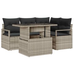 vidaXL Set da giardino di 5 pezzi con cuscini grigio chiaro in polyrattan