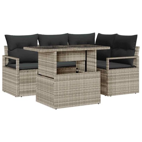 vidaXL Set da giardino di 5 pezzi con cuscini grigio chiaro in polyrattan