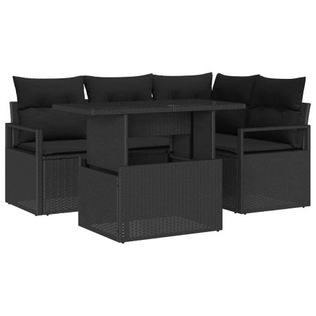 vidaXL Set di Divani da Giardino in 5 Pezzi con Cuscini in Rattan Polyrattan Nero