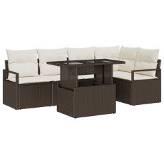 vidaXL Set di Divani da Giardino 6 Pezzi con Cuscini Marroni in Poly Rattan