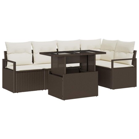 vidaXL Set di Divani da Giardino 6 Pezzi con Cuscini Marroni in Poly Rattan