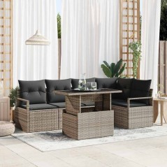 vidaXL Set di divani da giardino da 6 pezzi con cuscini in grigio e rattan polietilene