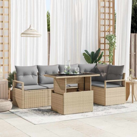 vidaXL Set di divani da giardino 6 pezzi con cuscini beige in rattan sintetico