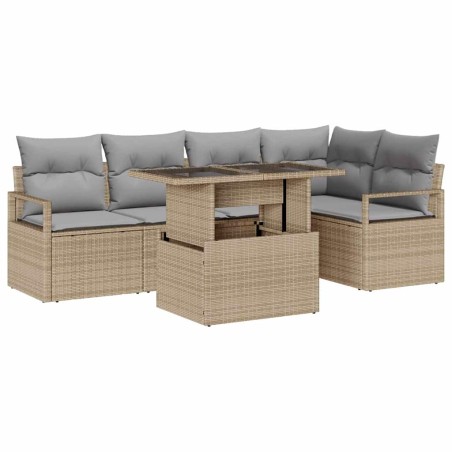 vidaXL Set di divani da giardino 6 pezzi con cuscini beige in rattan sintetico