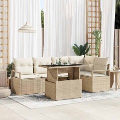 vidaXL Set Giardino 6 Pezzi con Cuscini Beige in Polyrattan