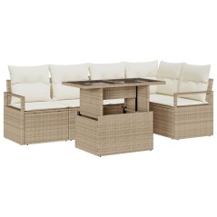 vidaXL Set Giardino 6 Pezzi con Cuscini Beige in Polyrattan