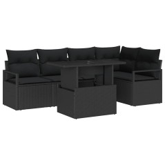 vidaXL Set di divano da giardino a 6 pezzi con cuscini neri in poly rattan