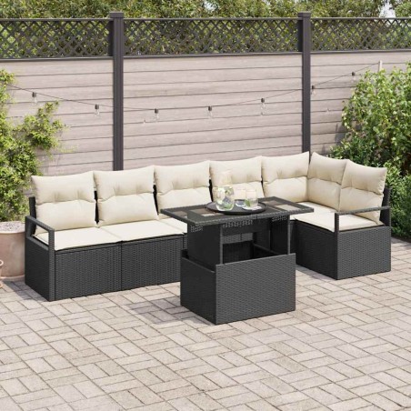 vidaXL Set da giardino in rattan sintetico nero, 7 pezzi con cuscini