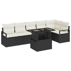 vidaXL Set da giardino in rattan sintetico nero, 7 pezzi con cuscini