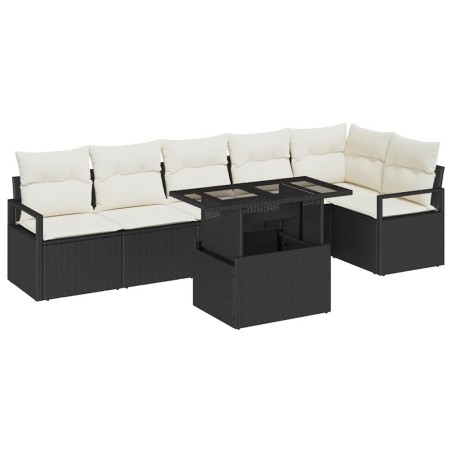 vidaXL Set da giardino in rattan sintetico nero, 7 pezzi con cuscini