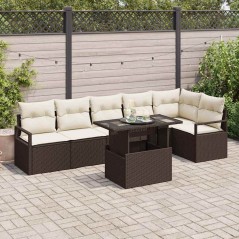 vidaXL Set di divani da giardino da 7 pezzi con cuscini in rattan sintetico marrone