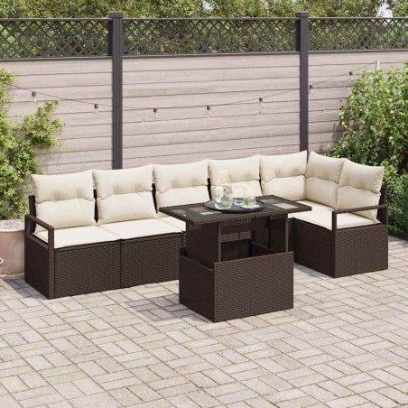 vidaXL Set di divani da giardino da 7 pezzi con cuscini in rattan sintetico marrone