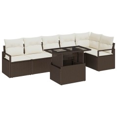 vidaXL Set di divani da giardino da 7 pezzi con cuscini in rattan sintetico marrone