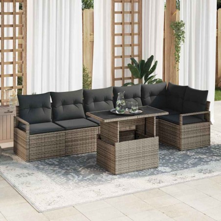 vidaXL Set di divani da giardino 7 pezzi con cuscini grigi in polyrattan