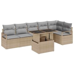 vidaXL Set di Divani da Giardino 7 Pezzi con Cuscini Beige in Rattan Sintetico