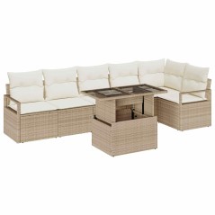 vidaXL Set di Divano da Giardino 7 Pezzi con Cuscini Beige in Rattan Sintetico