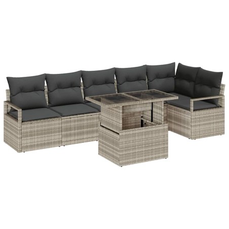 vidaXL Set di divani da giardino con 7 pezzi e cuscini grigio chiaro in polyrattan