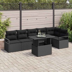 vidaXL Set Divano da Giardino con cuscino con cuscino 7 pcs Nero 100 x 55 x 73 cm