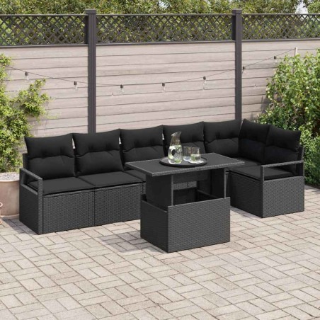 vidaXL Set Divano da Giardino con cuscino con cuscino 7 pcs Nero 100 x 55 x 73 cm