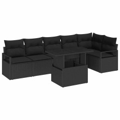 vidaXL Set Divano da Giardino con cuscino con cuscino 7 pcs Nero 100 x 55 x 73 cm
