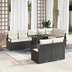 vidaXL Set di Mobili da Giardino 9 Pezzi con Cuscini in Rattan Nero