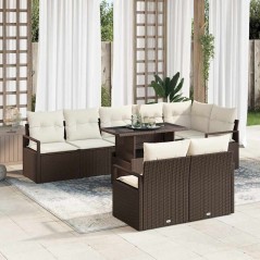 vidaXL Set di divani da giardino a 9 pezzi con cuscini marroni in rattan sintetico