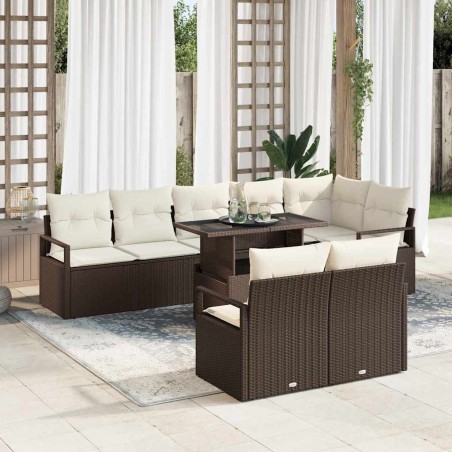 vidaXL Set di divani da giardino a 9 pezzi con cuscini marroni in rattan sintetico