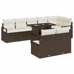 vidaXL Set di divani da giardino a 9 pezzi con cuscini marroni in rattan sintetico