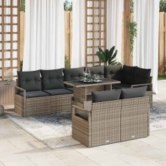 vidaXL Set di divani da giardino 9 pezzi con cuscini grigi in polyrattan