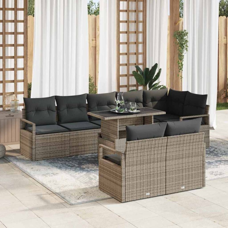vidaXL Set di divani da giardino 9 pezzi con cuscini grigi in polyrattan