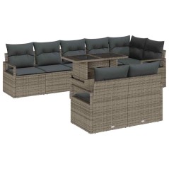 vidaXL Set di divani da giardino 9 pezzi con cuscini grigi in polyrattan