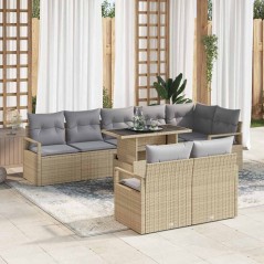 vidaXL Set di Divani da Giardino da 9 Pezzi con Cuscini Beige in Rattan Sintetico