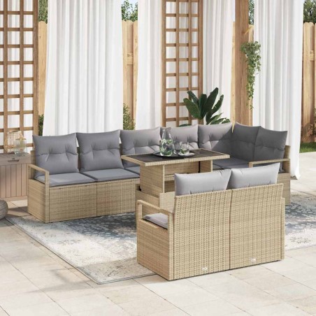 vidaXL Set di Divani da Giardino da 9 Pezzi con Cuscini Beige in Rattan Sintetico