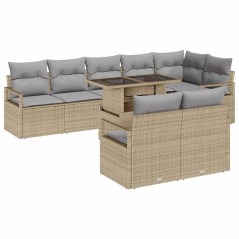 vidaXL Set di Divani da Giardino da 9 Pezzi con Cuscini Beige in Rattan Sintetico