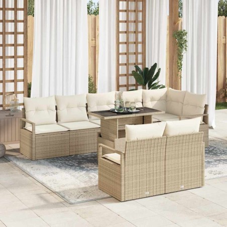 vidaXL Set di divani da giardino 9 pezzi con cuscini Beige in rattan sintetico