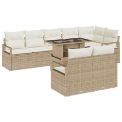 vidaXL Set di divani da giardino 9 pezzi con cuscini Beige in rattan sintetico
