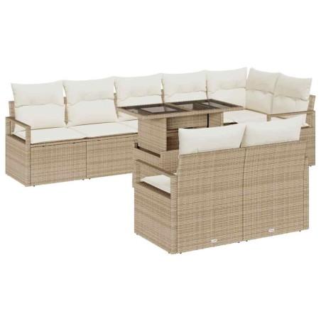 vidaXL Set di divani da giardino 9 pezzi con cuscini Beige in rattan sintetico