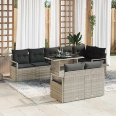 vidaXL Set di Divani da Giardino 9 Pezzi con Cuscini Grigio Chiaro in Rattan Sintetico