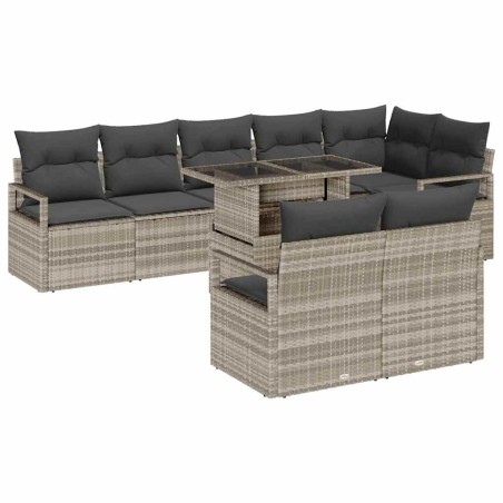 vidaXL Set di Divani da Giardino 9 Pezzi con Cuscini Grigio Chiaro in Rattan Sintetico