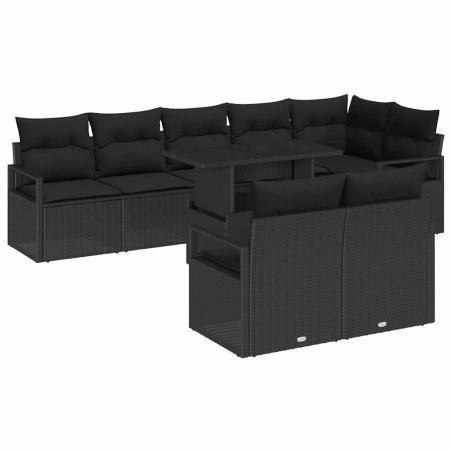 vidaXL Set Divani da Giardino 9 Pezzi con Cuscini in Rattan Nero
