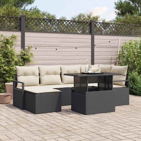 vidaXL Set Divano da Giardino 7 Pezzi con Cuscini Neri in Rattan Sintetico