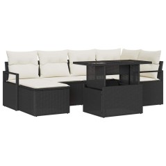 vidaXL Set Divano da Giardino 7 Pezzi con Cuscini Neri in Rattan Sintetico