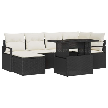 vidaXL Set Divano da Giardino 7 Pezzi con Cuscini Neri in Rattan Sintetico