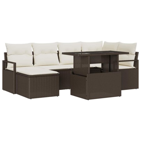 vidaXL Set da Giardino 7 Pezzi con Cuscini in Rattan Sintetico Marrone