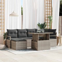 vidaXL Set di Divani da Giardino 7 Pezzi con Cuscini Grigio in Rattan Sintetico