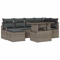 vidaXL Set di Divani da Giardino 7 Pezzi con Cuscini Grigio in Rattan Sintetico