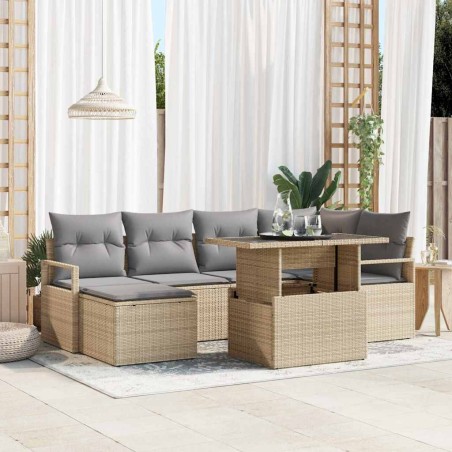vidaXL Set di divani da giardino 7 pezzi con cuscini beige in rattan sintetico
