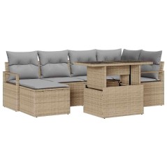 vidaXL Set di divani da giardino 7 pezzi con cuscini beige in rattan sintetico