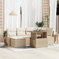 vidaXL Set di divani da giardino 7 pezzi con cuscini beige in rattan sintetico