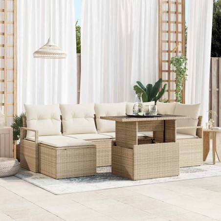 vidaXL Set di divani da giardino 7 pezzi con cuscini beige in rattan sintetico